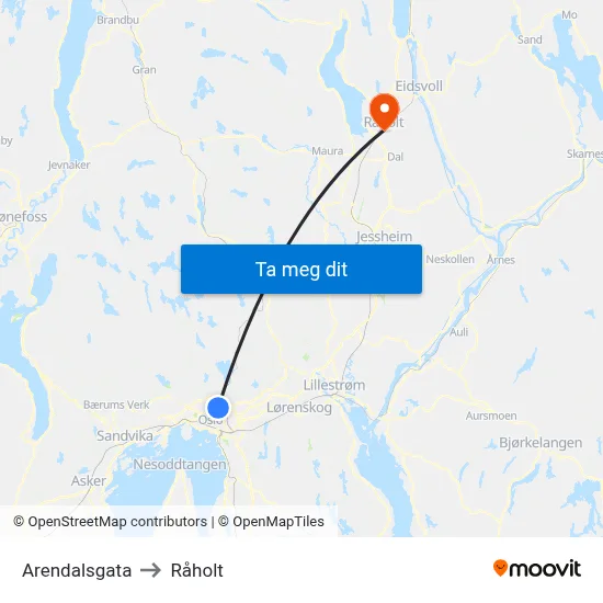 Arendalsgata to Råholt map
