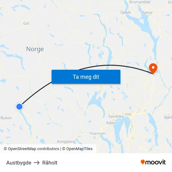 Austbygde to Råholt map