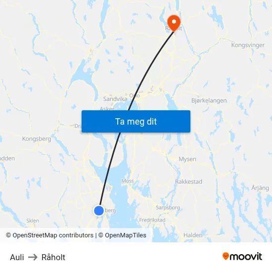 Auli to Råholt map