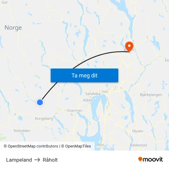 Lampeland to Råholt map