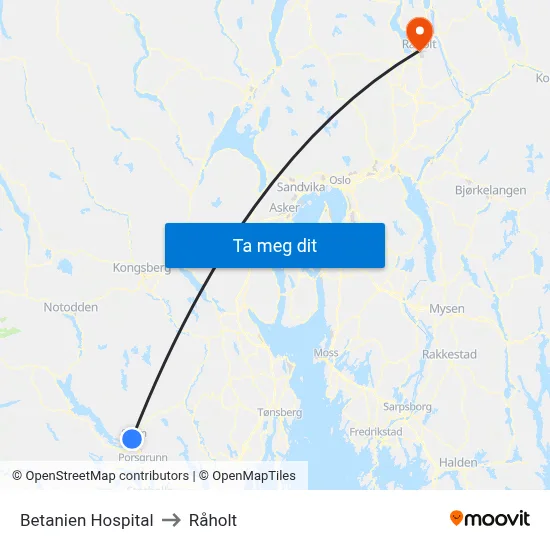 Betanien Hospital to Råholt map