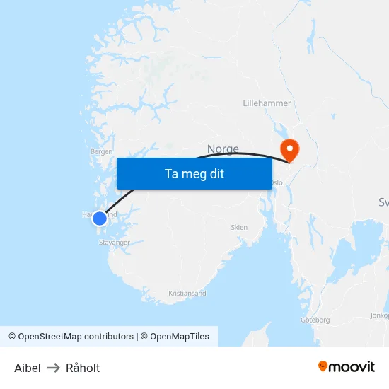 Aibel to Råholt map