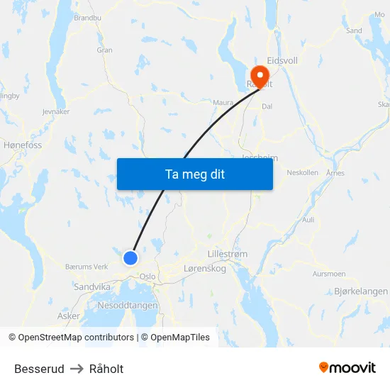 Besserud to Råholt map