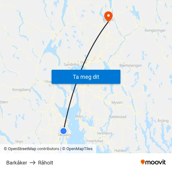 Barkåker to Råholt map