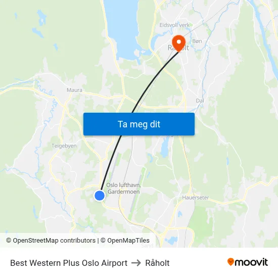 Best Western Plus Oslo Airport to Råholt map