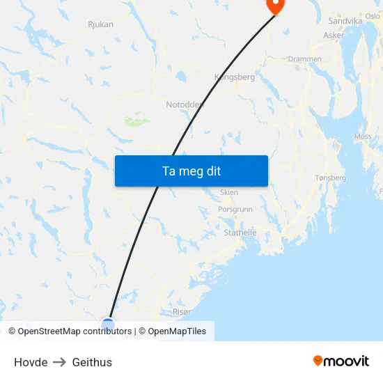 Hovde to Geithus map