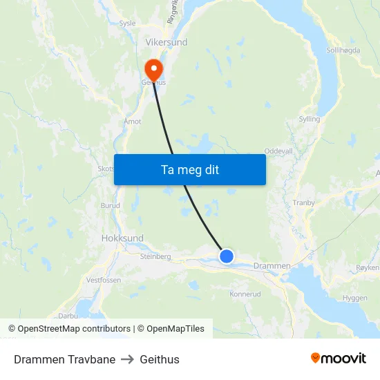 Drammen Travbane to Geithus map