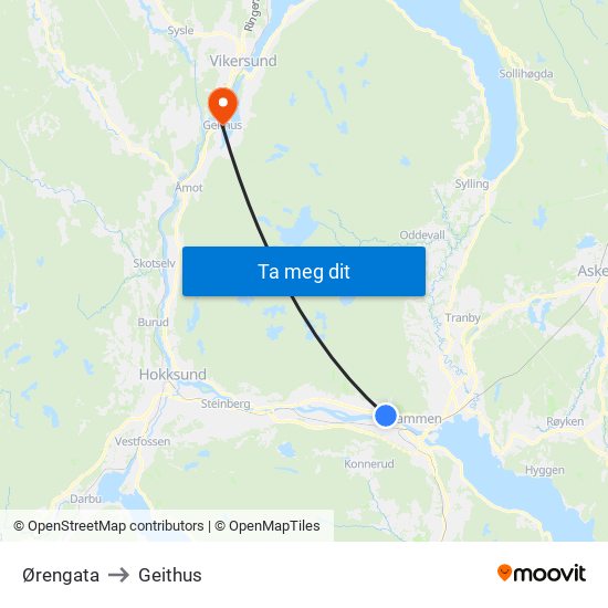 Ørengata to Geithus map