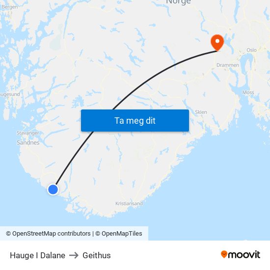 Hauge I Dalane to Geithus map