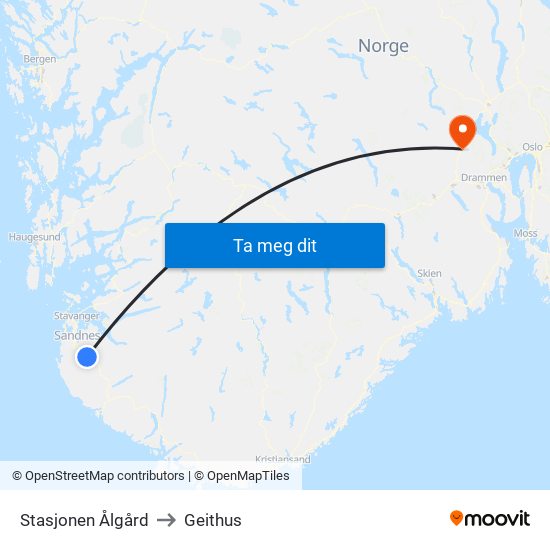 Stasjonen Ålgård to Geithus map