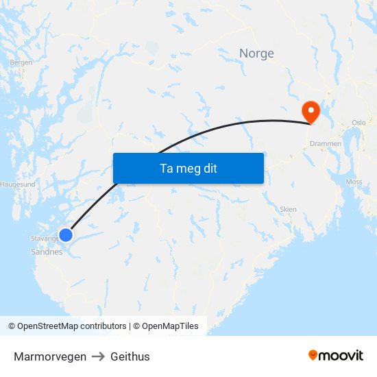 Marmorvegen to Geithus map