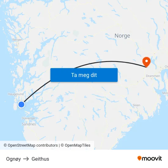 Ognøy to Geithus map