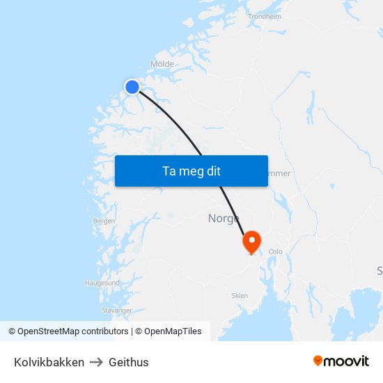 Kolvikbakken to Geithus map