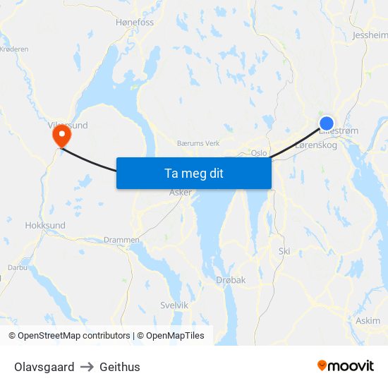 Olavsgaard to Geithus map