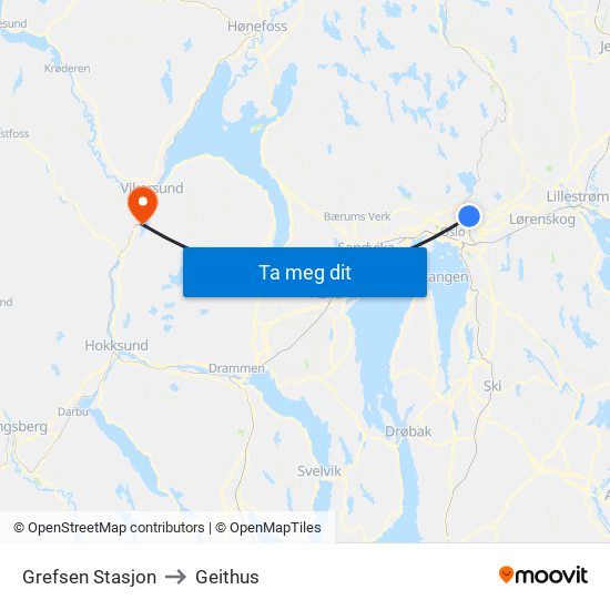 Grefsen Stasjon to Geithus map