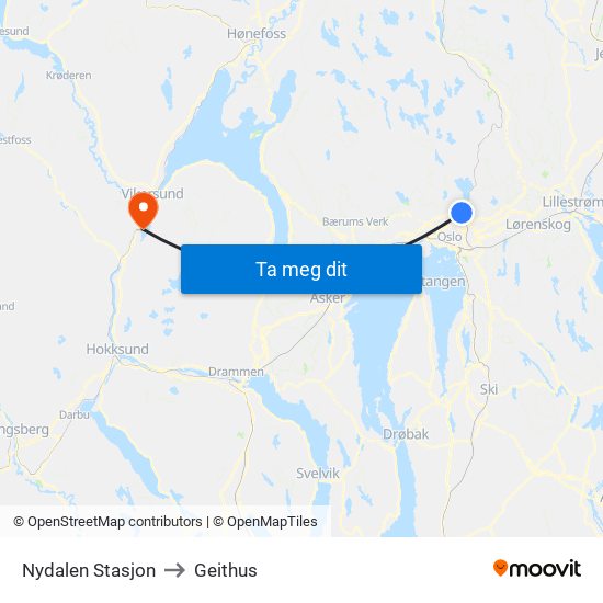Nydalen Stasjon to Geithus map