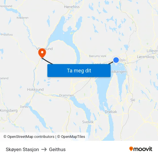 Skøyen Stasjon to Geithus map