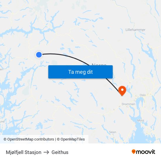 Mjølfjell Stasjon to Geithus map