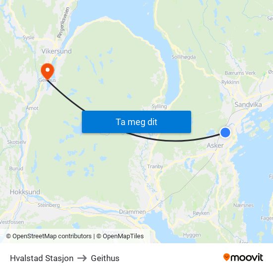 Hvalstad Stasjon to Geithus map