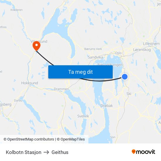 Kolbotn Stasjon to Geithus map