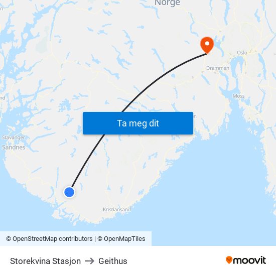 Storekvina Stasjon to Geithus map