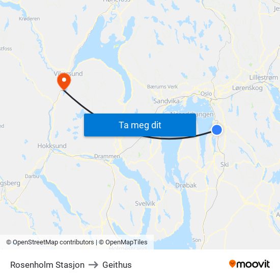 Rosenholm Stasjon to Geithus map