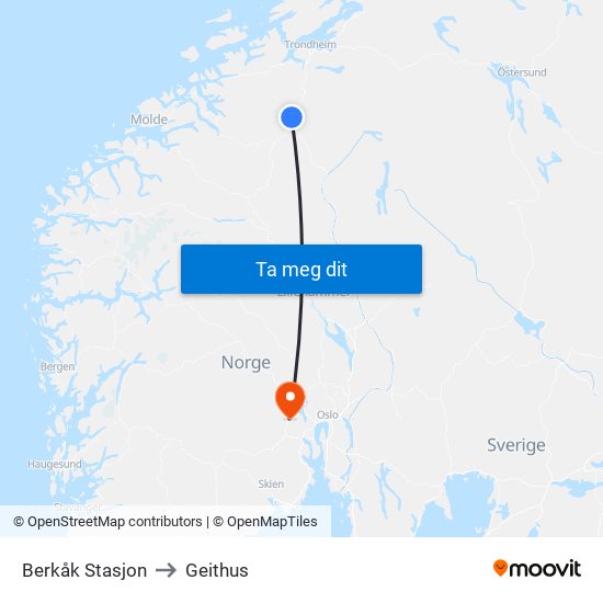 Berkåk Stasjon to Geithus map
