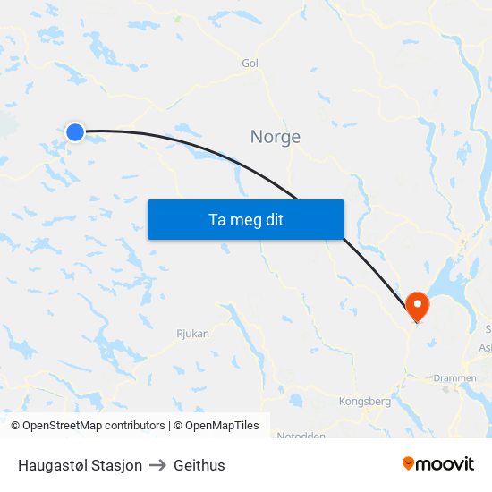 Haugastøl Stasjon to Geithus map