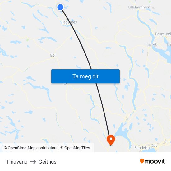 Tingvang to Geithus map