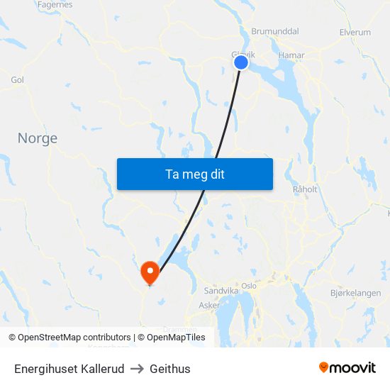 Energihuset Kallerud to Geithus map