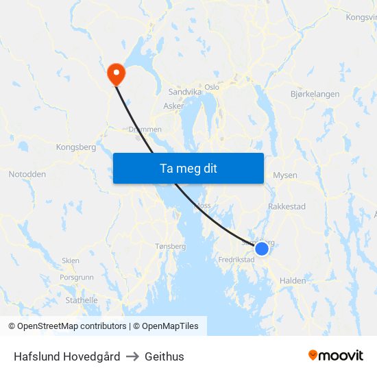 Hafslund Hovedgård to Geithus map