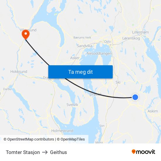 Tomter Stasjon to Geithus map