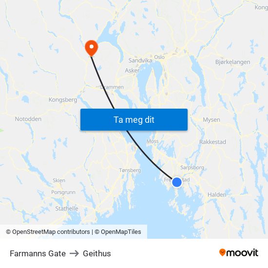 Farmanns Gate to Geithus map