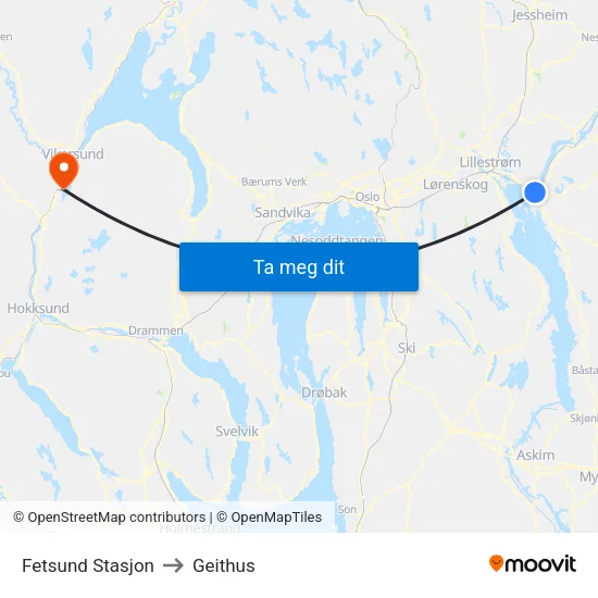 Fetsund Stasjon to Geithus map