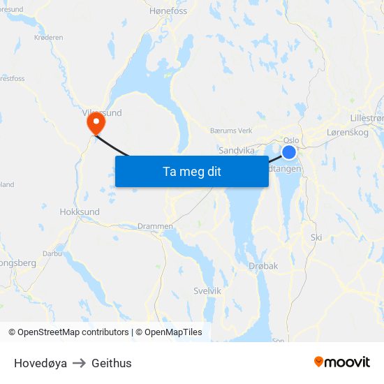 Hovedøya to Geithus map
