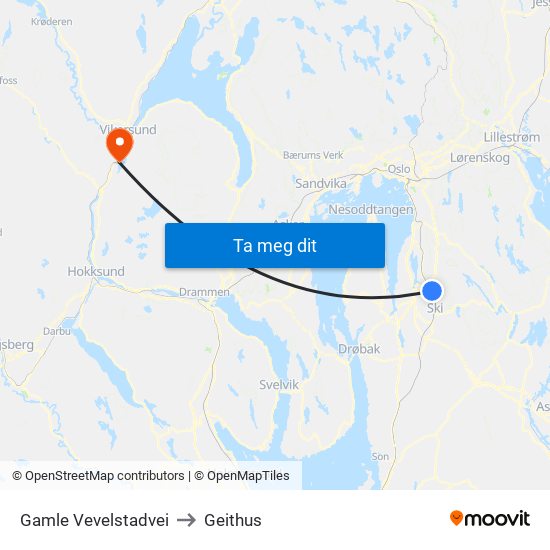 Gamle Vevelstadvei to Geithus map