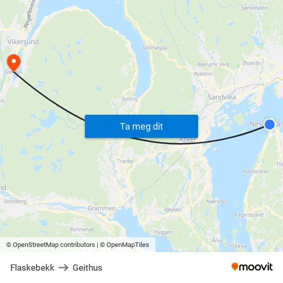 Flaskebekk to Geithus map