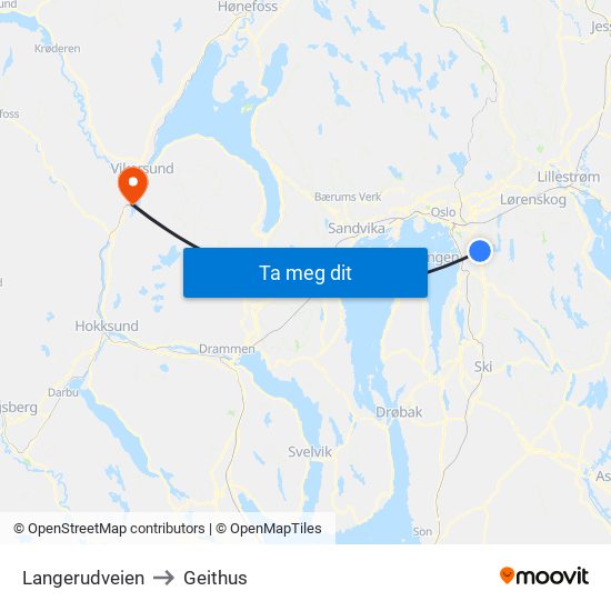 Langerudveien to Geithus map