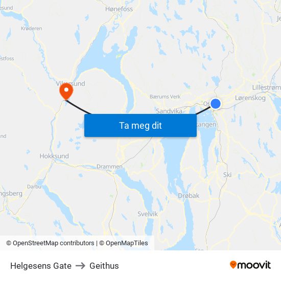 Helgesens Gate to Geithus map