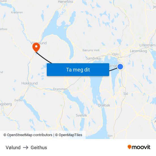 Vølund to Geithus map
