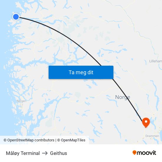 Måløy Terminal to Geithus map