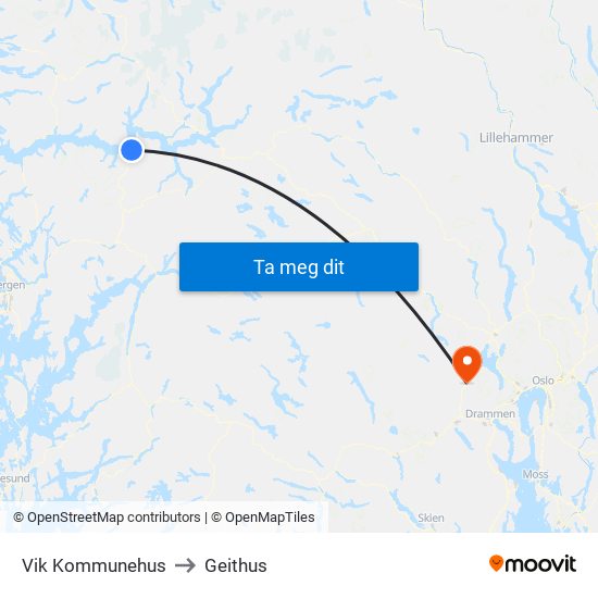 Vik Kommunehus to Geithus map