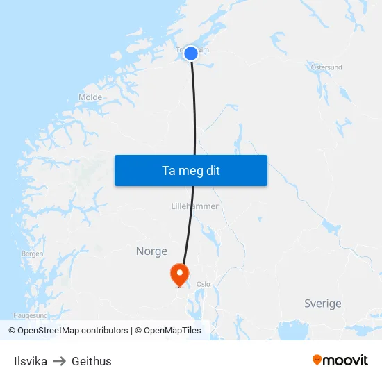 Ilsvika to Geithus map
