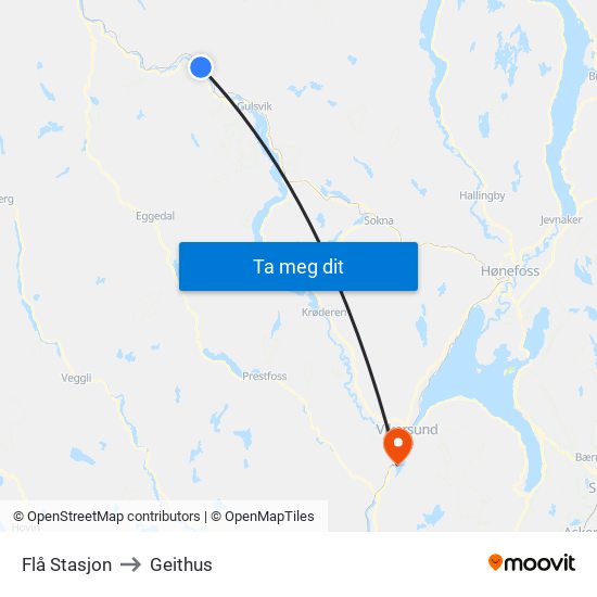 Flå Stasjon to Geithus map