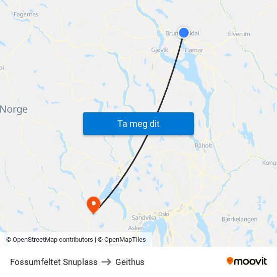 Fossumfeltet Snuplass to Geithus map