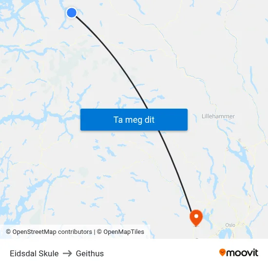 Eidsdal Skule to Geithus map