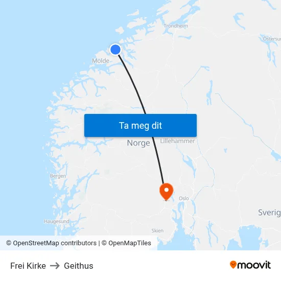 Frei Kirke to Geithus map