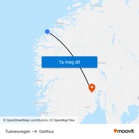 Tuenesvegen to Geithus map