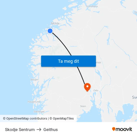 Skodje Sentrum to Geithus map