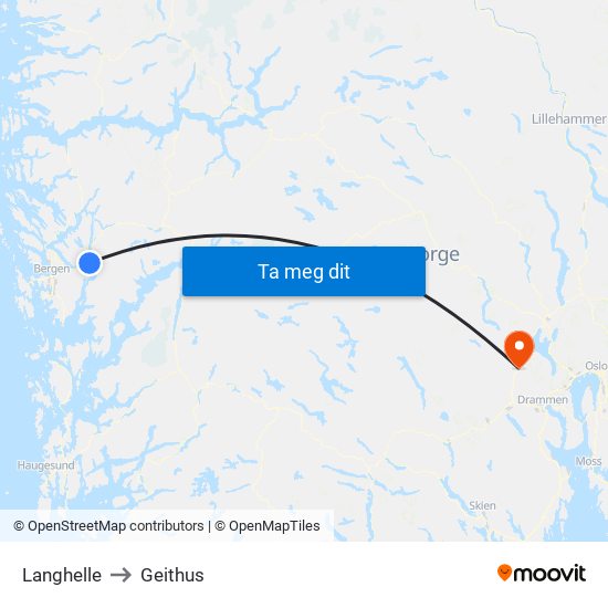 Langhelle to Geithus map